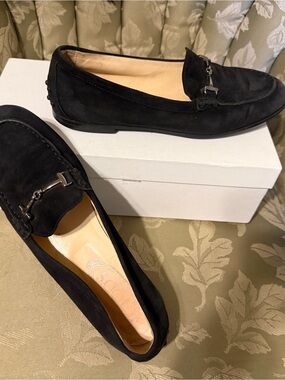 Tod’s Black Suede Horsebit Driving Loafers EU 38.5